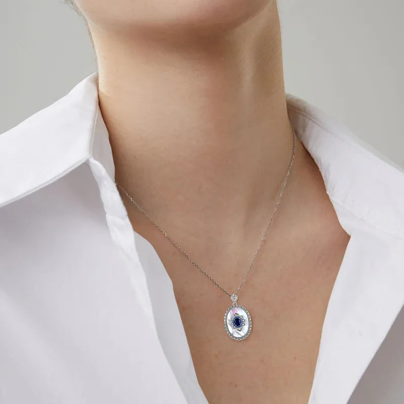 Sapphire Diamond Silver Necklace