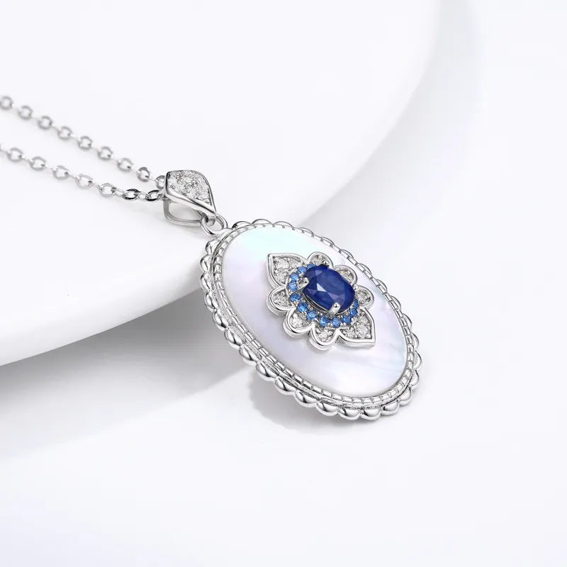 Sapphire Diamond Silver Necklace