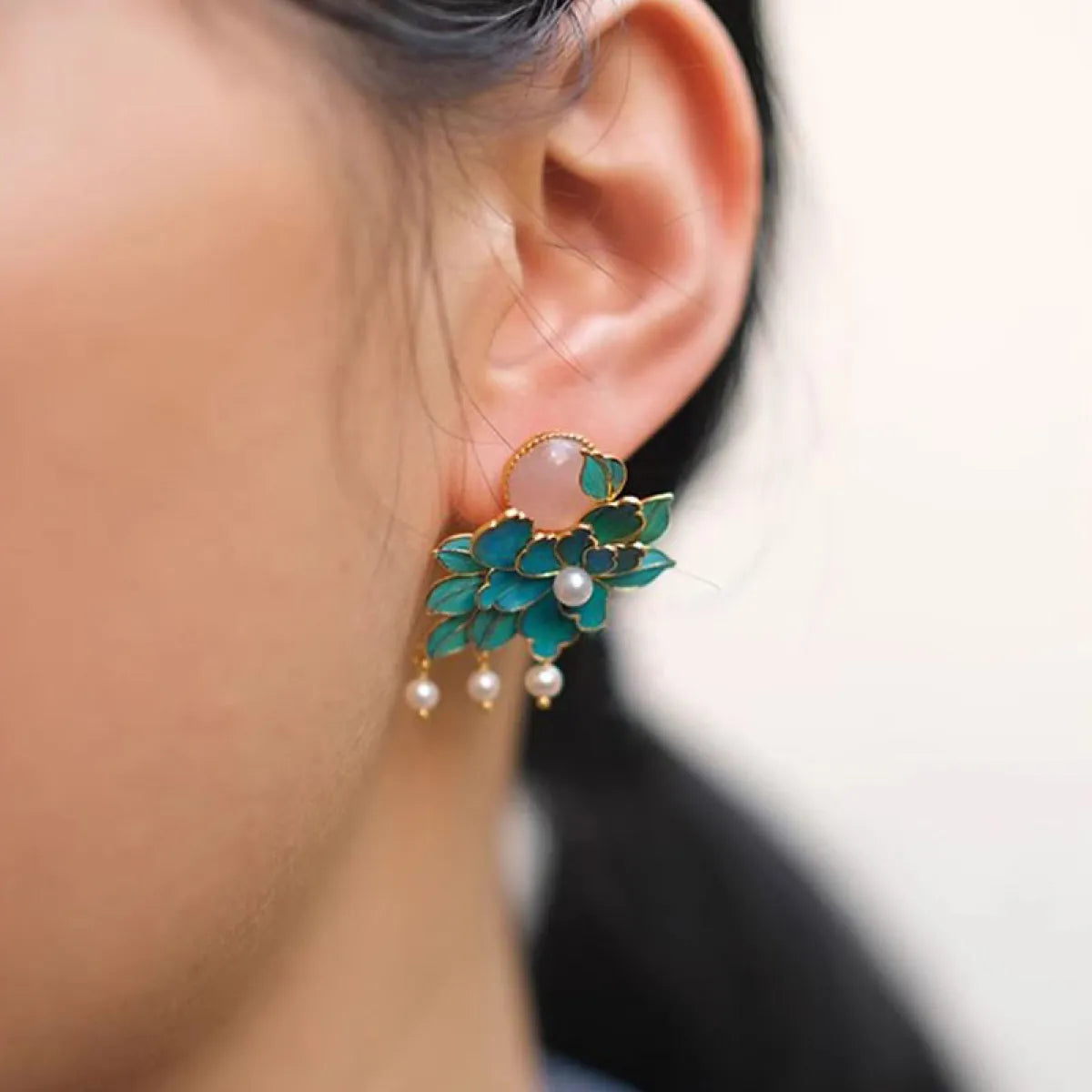 Handmade Peony Pearl Earrings