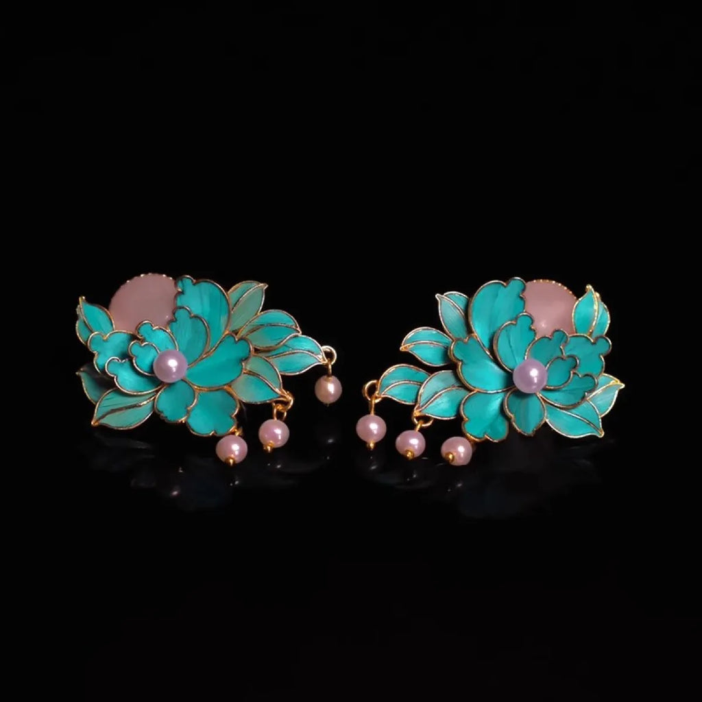 Handmade Peony Pearl Earrings