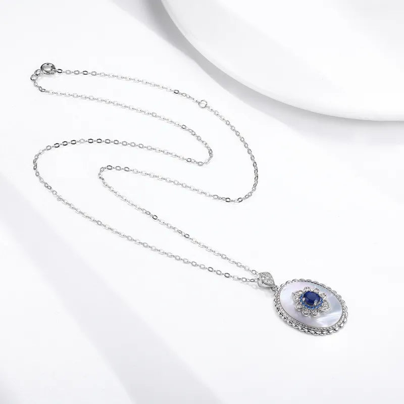 Sapphire Diamond Silver Necklace