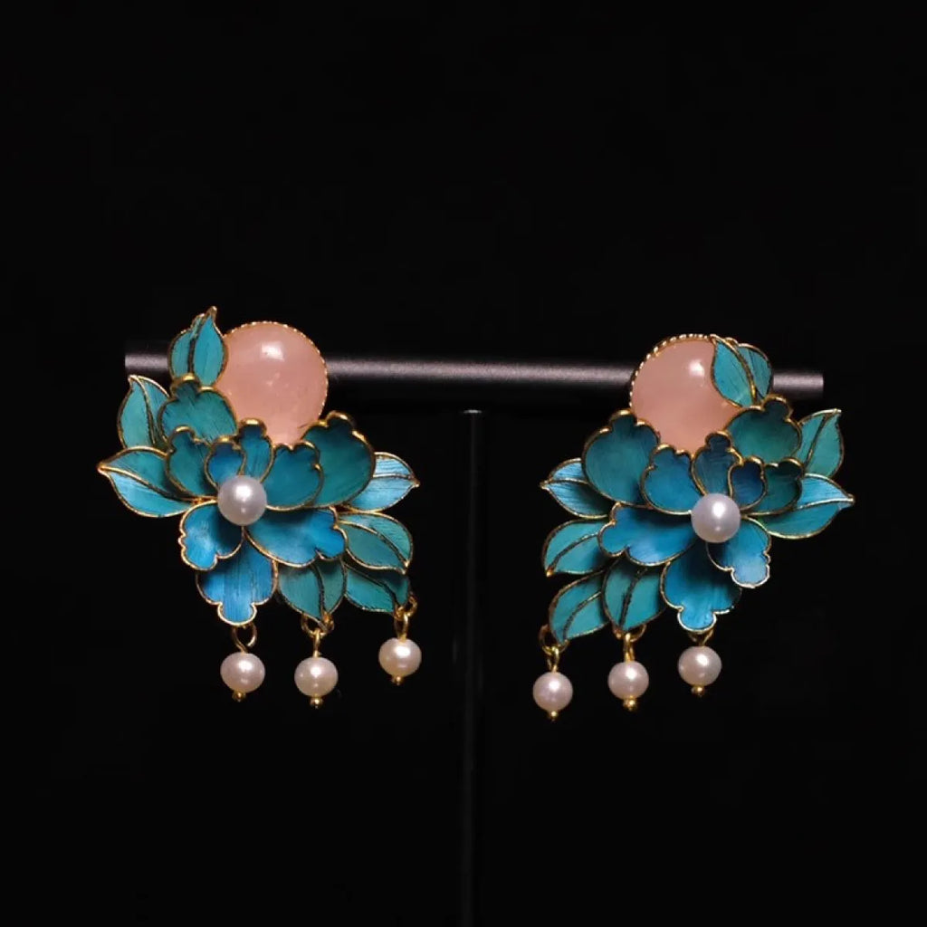 Handmade Peony Pearl Earrings