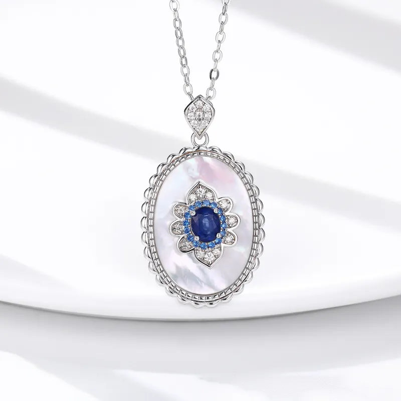 Sapphire Diamond Silver Necklace