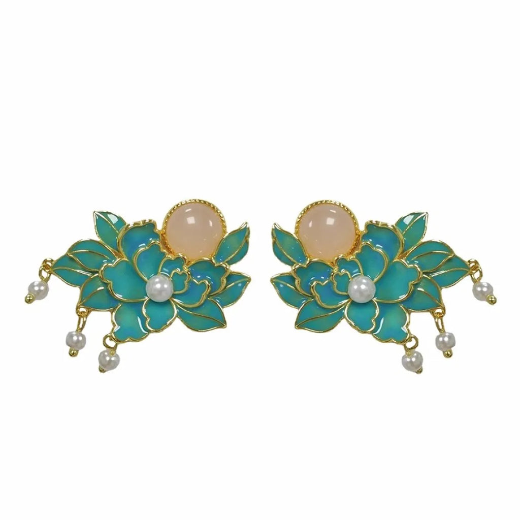 Handmade Peony Pearl Earrings